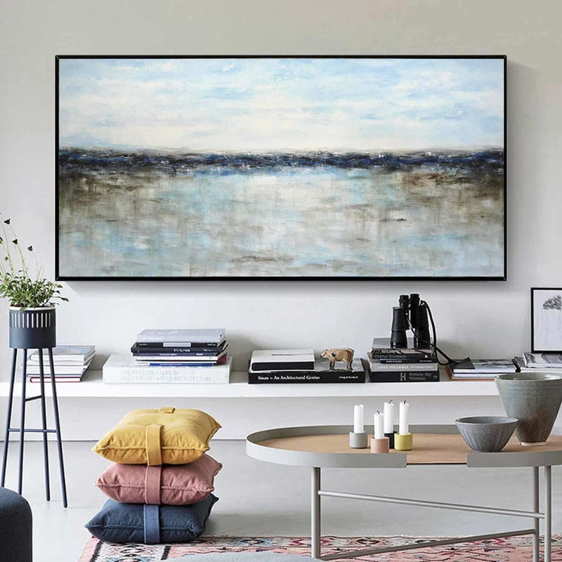 large Blue Wide Seascape Wall Art Original Handmade For Living Room