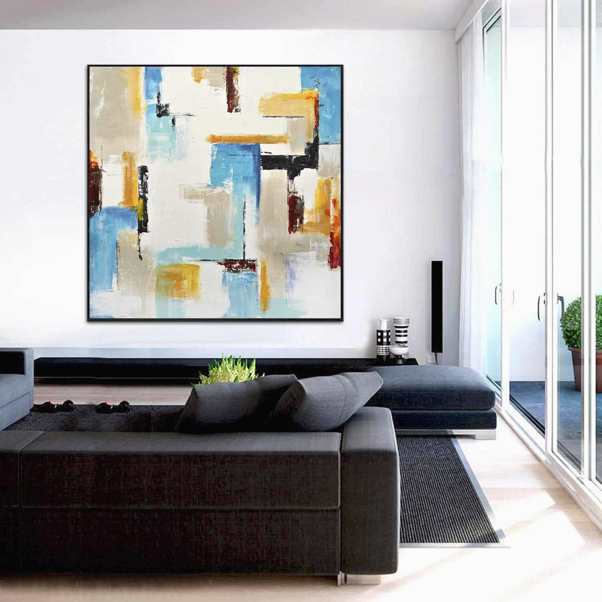 geometric Colorful Abstract Art On Canvas Framed Modern Painting
