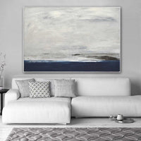 Landscape Horizontal Blue Brown Minimalist Painting above couch