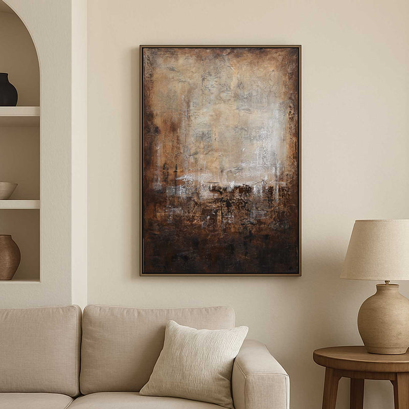 textured Vertical deep Brown Painting On Canvas Calming Artwork