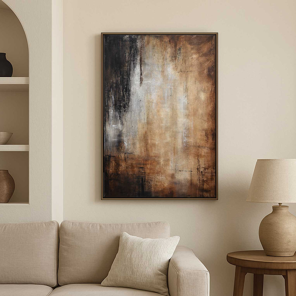 Dark Brown Wall Art On Canvas Framed Abstract living room