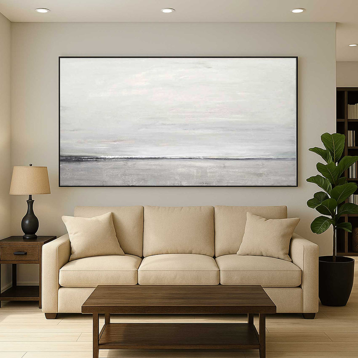 Original Handmade Landscape Wide Painting Horizon Line Art couch