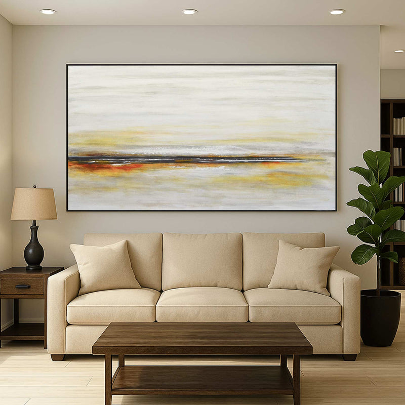 Wide Gold Yellow Landscape Original Wall Art Living Room Canvas