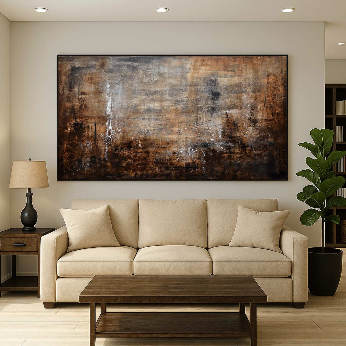 Contemporary Brown Home Decor Wall Art Warm Colors above couch