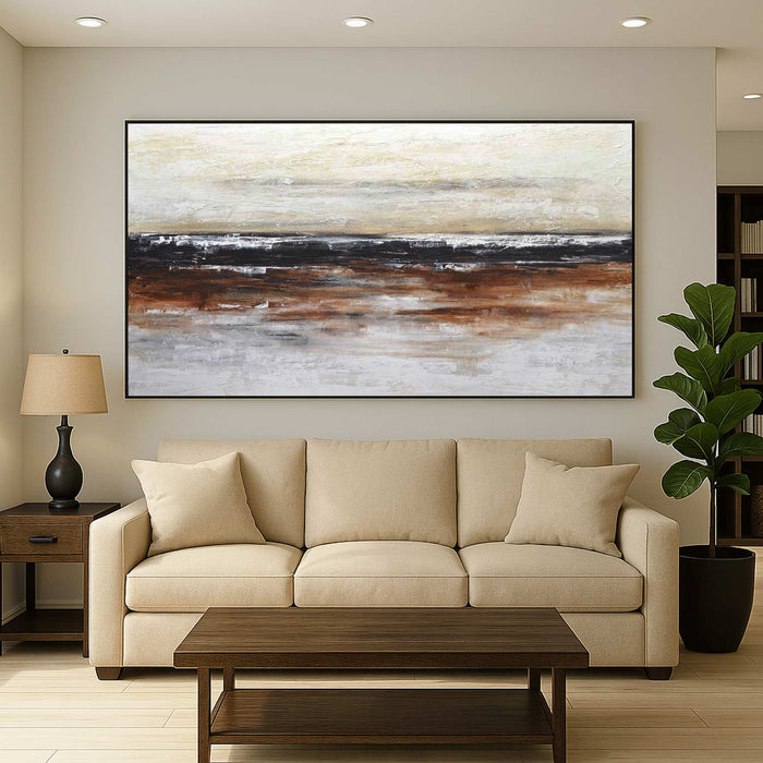 Panorama Painting Textured Canvas Black Line Earth Tones Art couch living room