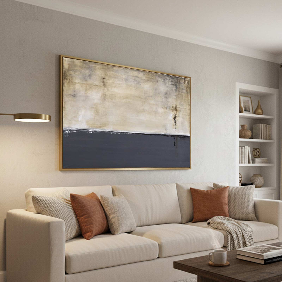 Original Painting Gray Beige Over Couch Quiet Minimal Art