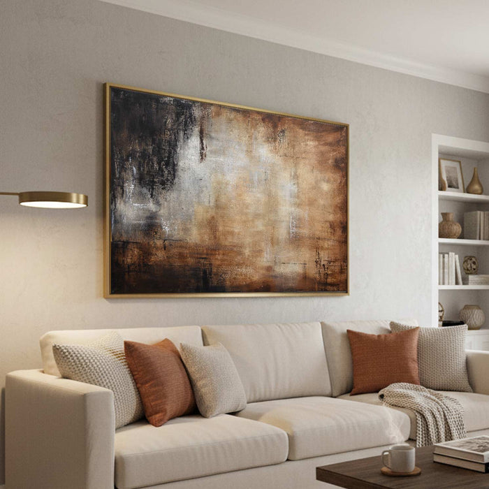 Horizontal Abstract Brown Painting Peaceful Art above couch