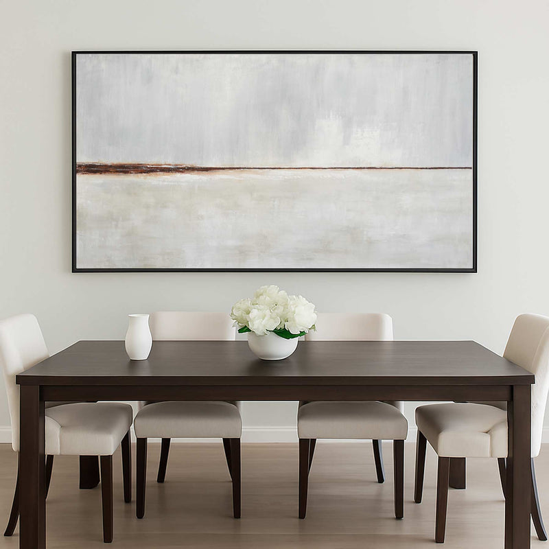 Wide Landscape Painting Beige Art Above diner table Framed Modern Canvas