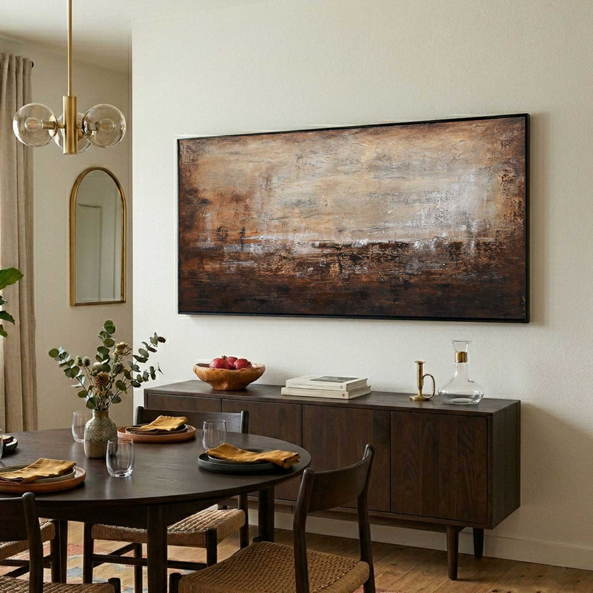 brown wabi sabi abstract in dining room