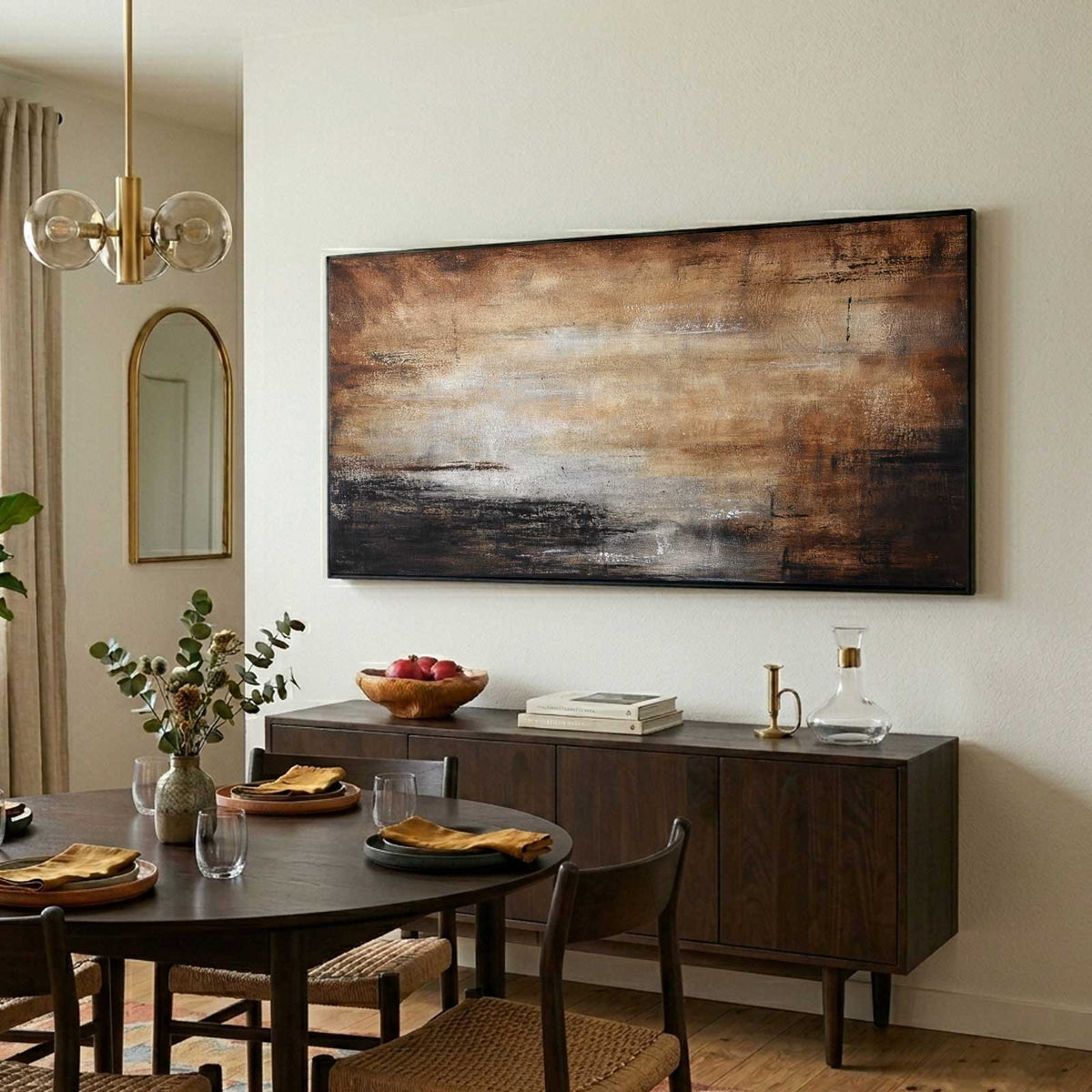 Long Painting for dining room Warm Landscape Handmade Interior Designer Art