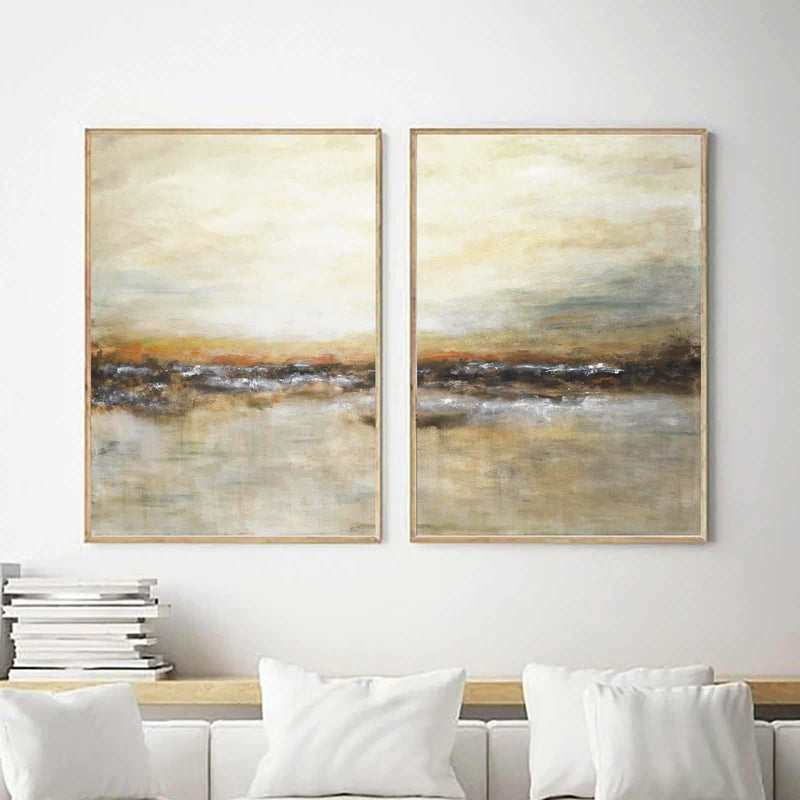 Diptych Artwork For Large Walls Earth Tones Brown Beige Paintings above couch