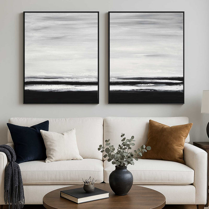 Set Of Two Black And White Paintings Landscape For Living Room