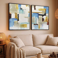 Set Of 2 Abstract Paintings Extra Large Wall Art Shapes Geometric