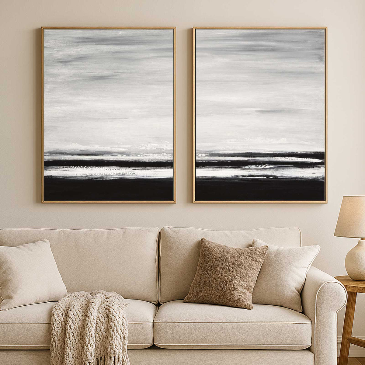 Set Of Two Black And White Paintings Landscape For Living Room