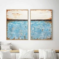 Diptych Painting Blue White Brown Art For Office Large Wall Art above couch