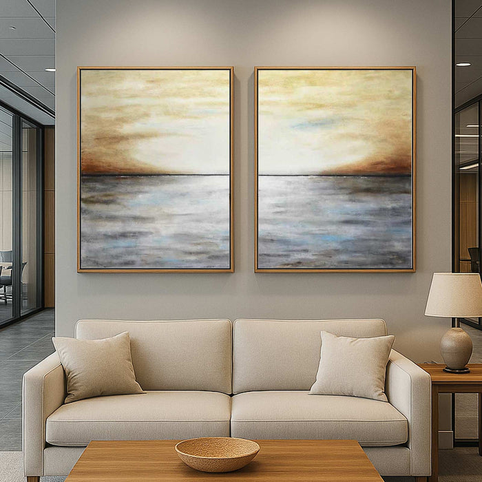 set of 2 for office Landscape Paintings Brown Landscape Art 2 Panel Room Decor