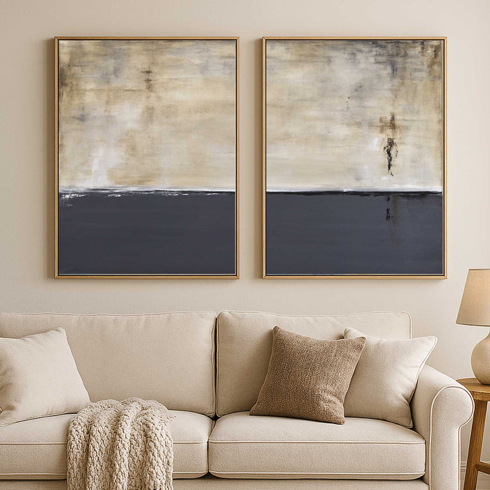 Two Panel Minimal Paintings Modern Design Canvas Diptych above couch
