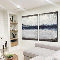 Set Of 2 Blue Paintings Very Large Abstracts Diptych Framed