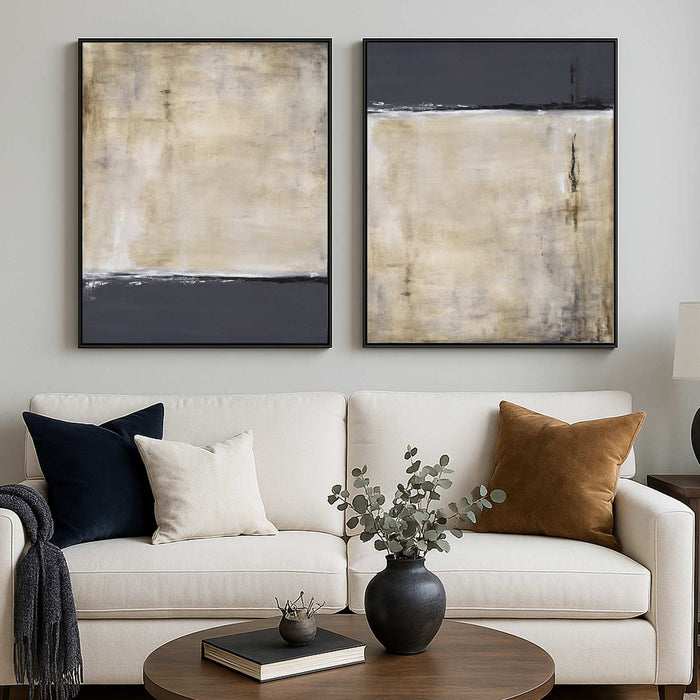 Set Of 2 High End Abstract Paintings Wall Art Gray Beige above couch