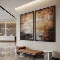 framed Brown Large Abstract 2 Piece On Canvas Diptych For Modern Office lobby