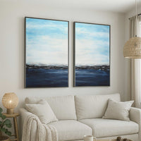 Two panel Blue seascape Coastal Ocean Paintings For living room