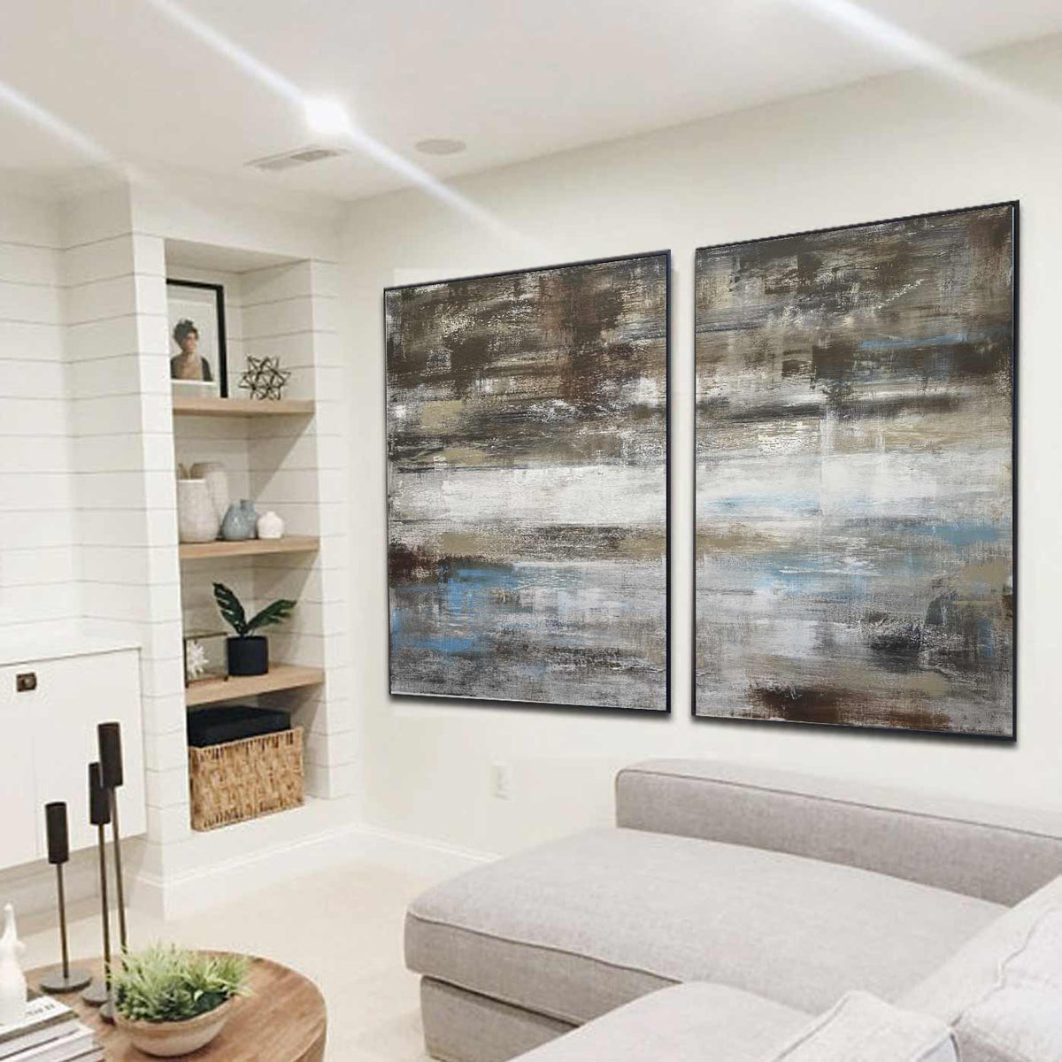 Double Piece Art On Canvas Brown Paintings For Large Walls