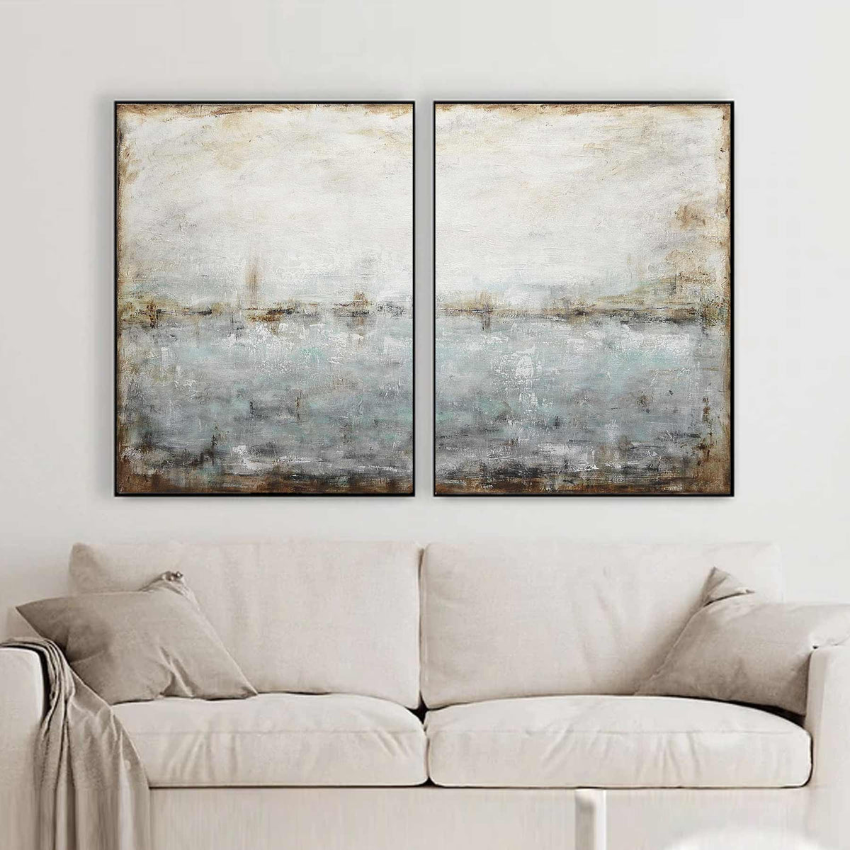Set Of Two Paintings Ready To Hang Hand Painted Art Large Abstracts above sofa