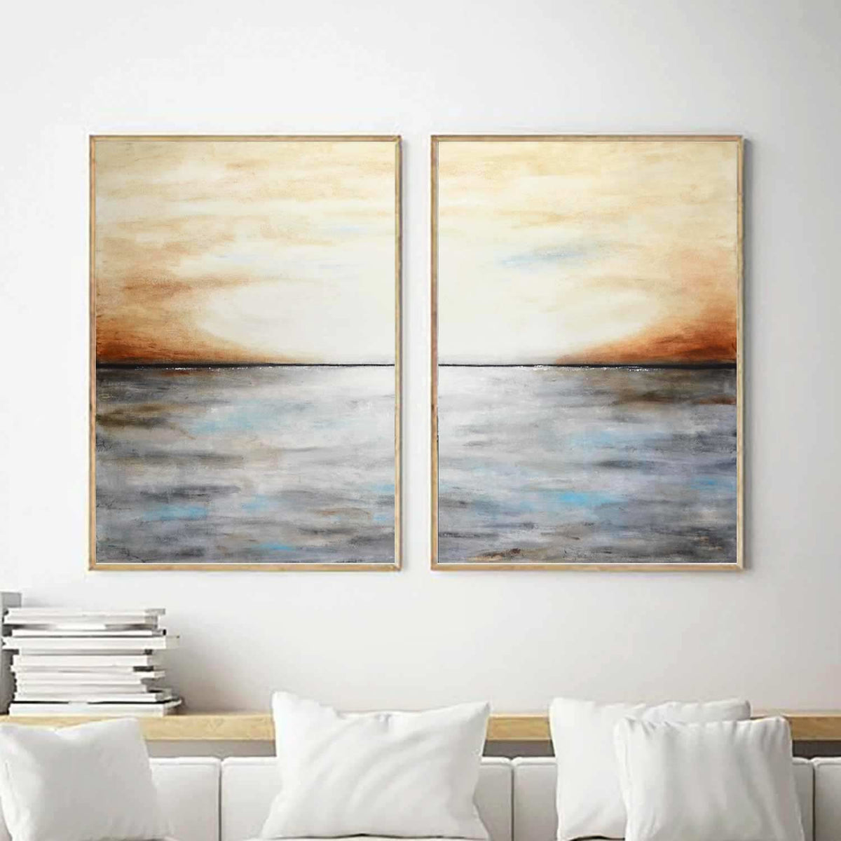 Diptych Landscape Paintings Brown Landscape Art 2 Panel Room Decor