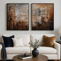 Diptych Paintings For Large Walls Textured Brown Art Wabi Sabi