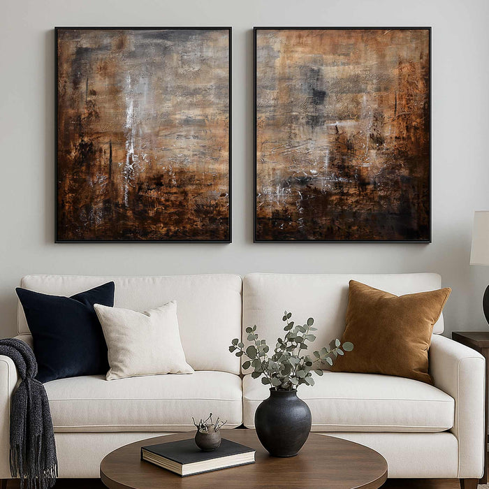 Diptych Paintings For Large Walls Textured Brown Art Wabi Sabi