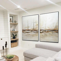 set of 2 Piece Paintings On Canvas Beige Light Art