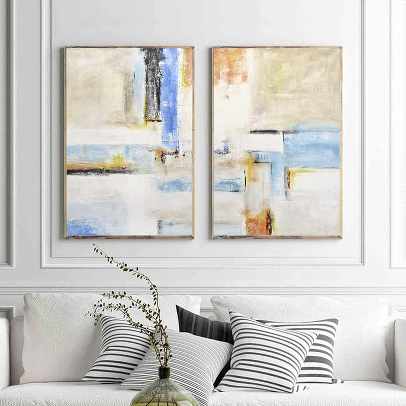 Duo Of Paintings Expressionist Abstracts Colorful Art Set Of 2