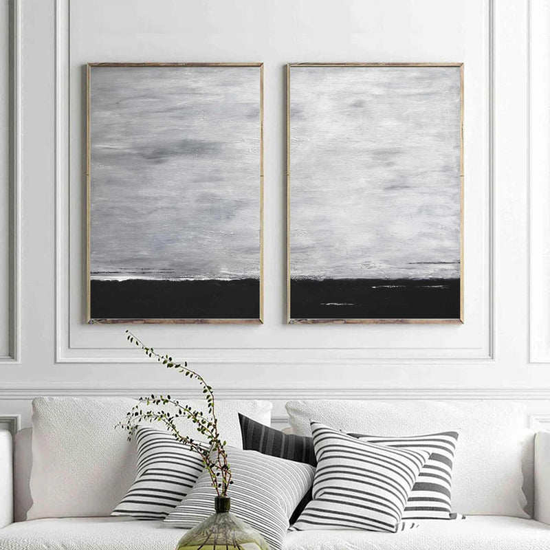Two Piece Wall Art Paintings Abstract Pair Framed Contemporary