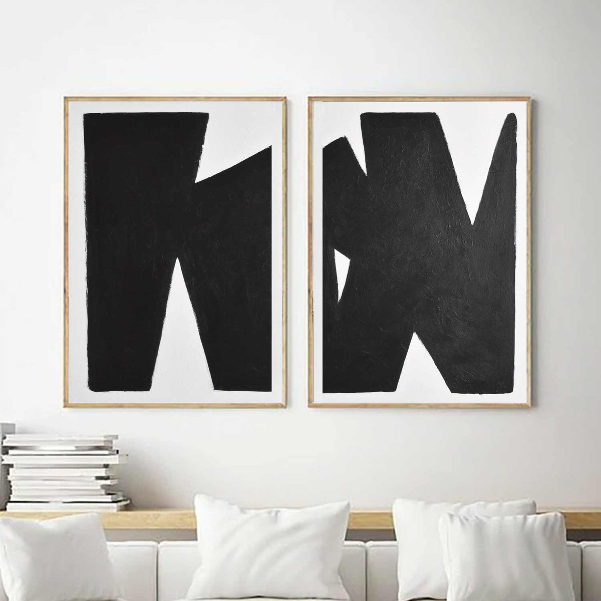 Multi Panel Abstracts On Canvas Black White Modern Art diptch
