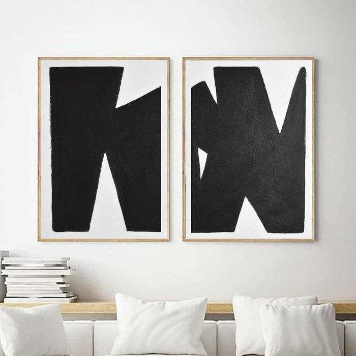 Multi Panel Abstracts On Canvas Black White Modern Art diptch