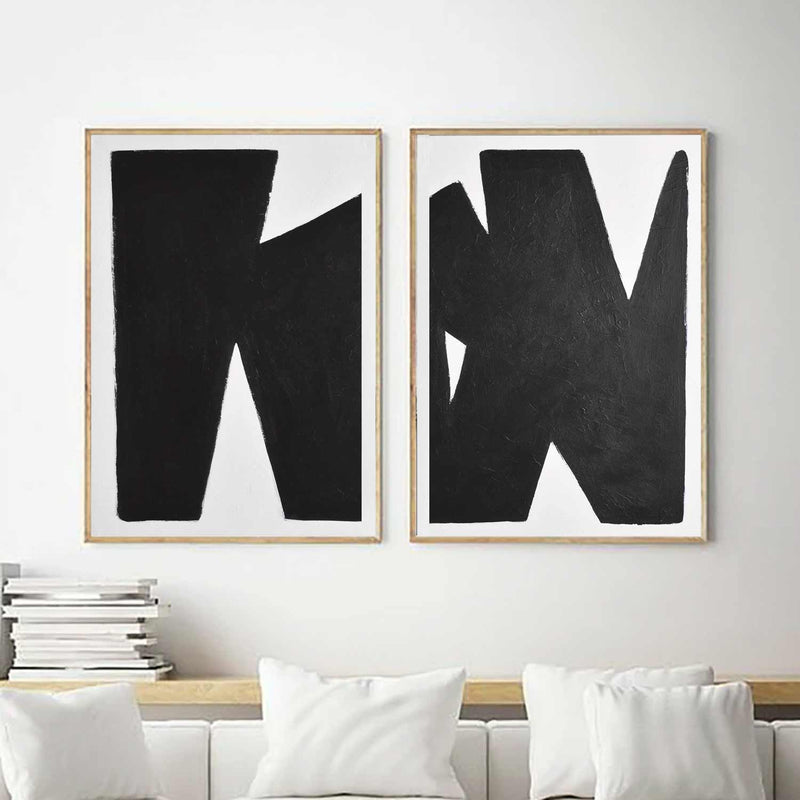 Multi Panel Abstracts On Canvas Black White Modern Art diptch