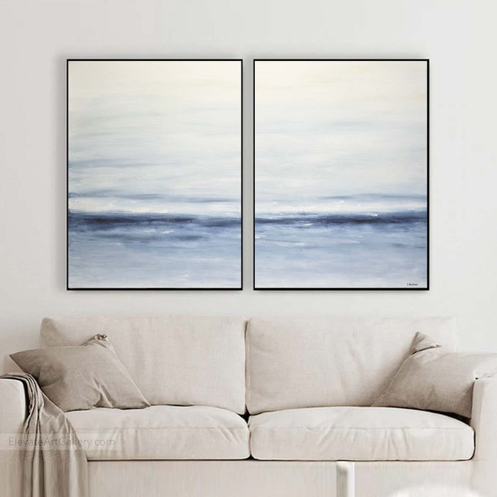 Double Piece White Blue XL Canvas Seascape Art Diptych