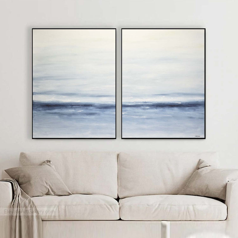 Double Piece White Blue XL Canvas Seascape Art Diptych