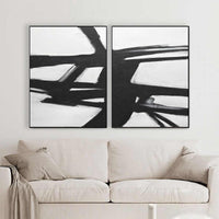 Multi Panel Black White Framed Abstracts On Canvas Expressionist "Next Chapter"