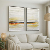 Set Of Two Minimal Paintings Beach Scene Landscape Beige diptych