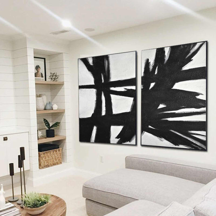 Large Pieces Of Artwork Black And White Paintings Set Of Two diptych