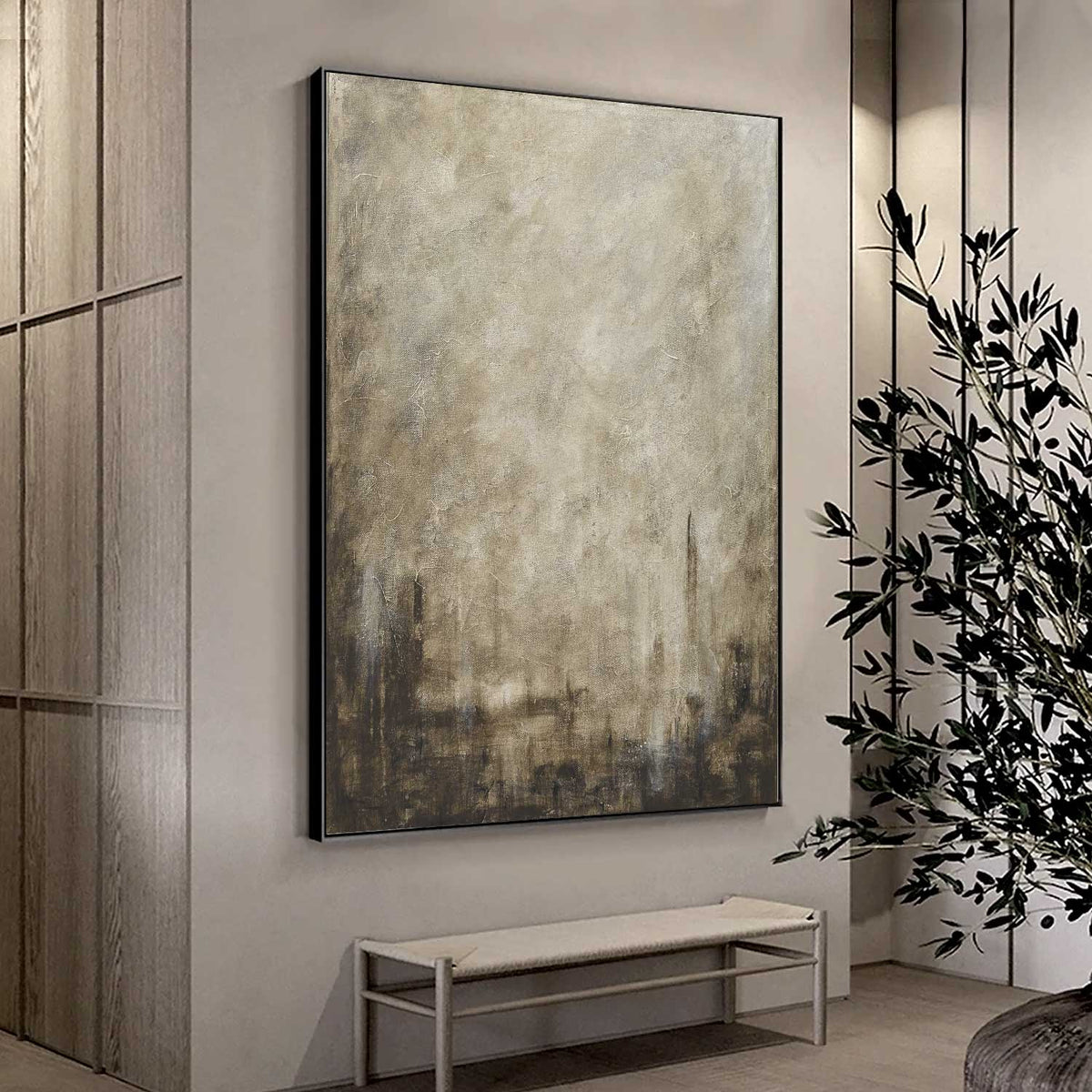 entry way art Calming Earth Tone Brown Painting Interior Design Vertical Canvas