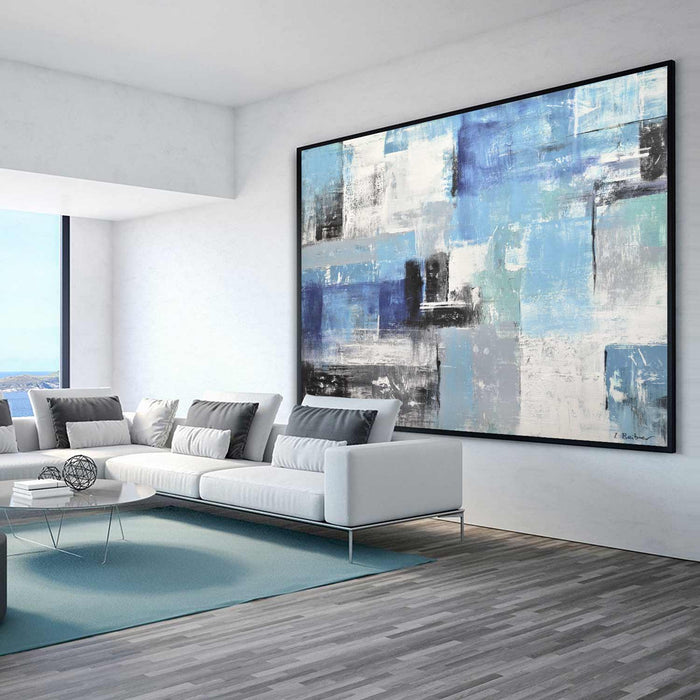 Textured Blue White Abstract Paintings Geometric living room