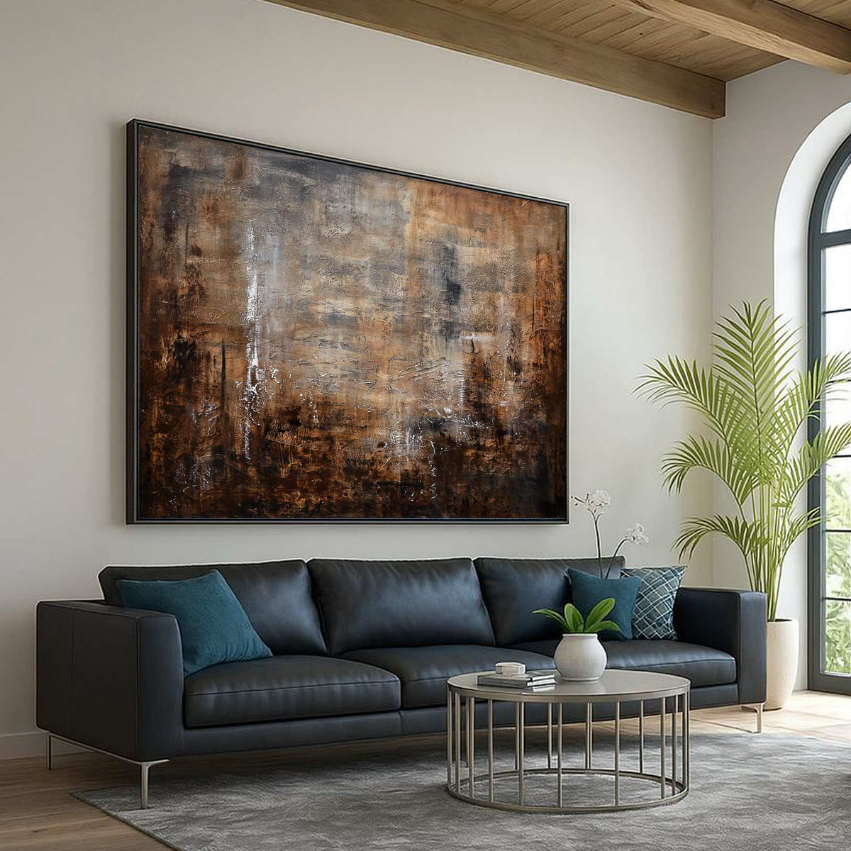 Wabi Sabi Art For Living Room Brown Framed Painting above sofa