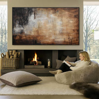 Horizontal Abstract Brown Painting Peaceful Art for bedroom
