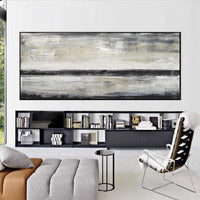 Beige Black Abstract Artwork Panoramic Painting Contemporary Oil
