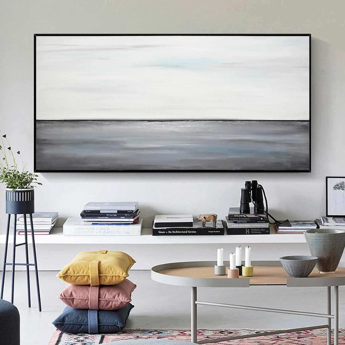 Wide Landscape Painting Original Gray Abstract Art Panoramic