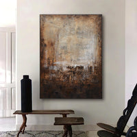 textured large Vertical Brown Painting On Canvas Calming Artwork