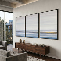 Minimal Landscape Blue gold White Art 3 panel For Conference Room