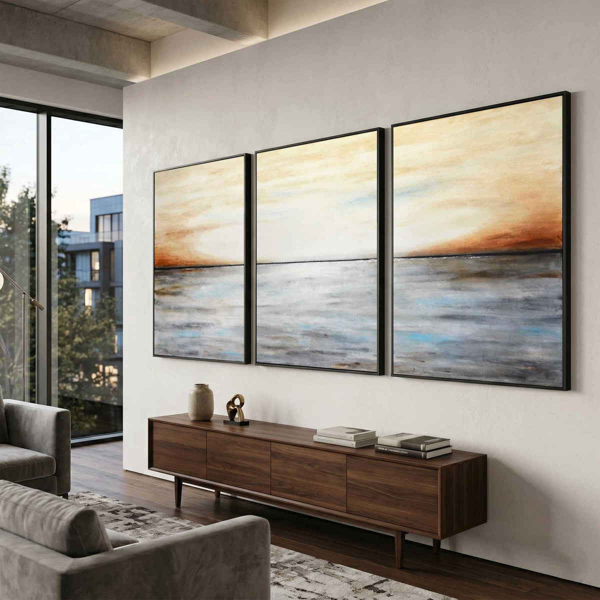 framed set of 3 Landscape Art On Canvas Three Piece Paintings